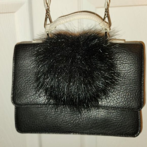 Carlos By Carlos Santana Black Purse Crossbody Bag Pom Pom RARE! - Picture 2 of 6